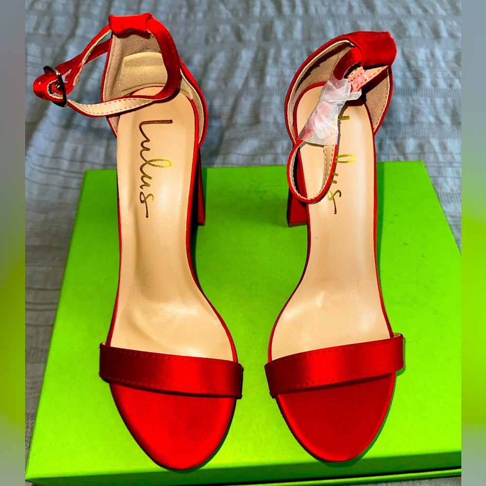 Lulus satin red heel sandals. Size 6 1/2.